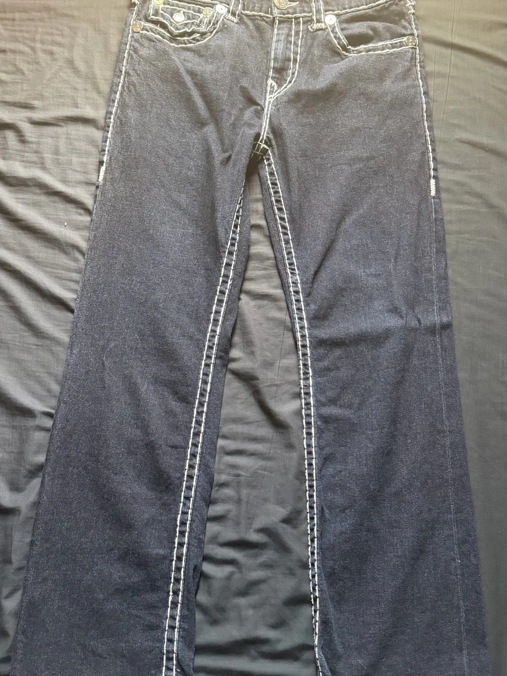 True Religion Dark Blue Wide Leg Jeans with Contrast Pocket Stitching